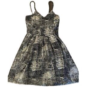 Soprano Metallic Gold Stretched Fit & Flare Pleated Cocktail Mini Dress L